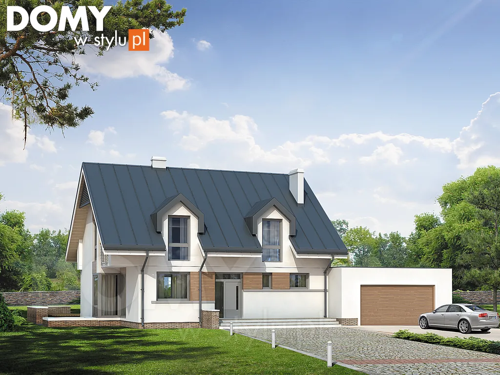 Nowoczesny projekt domu z poddaszem Kwarc 2 - wizualizacja frontowa