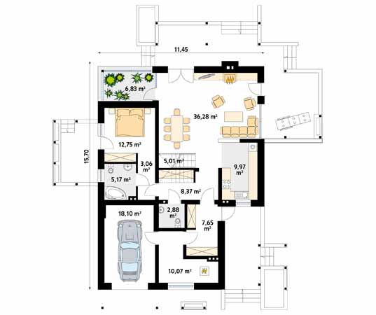 Projekt domu Lara 3 - rzut parteru