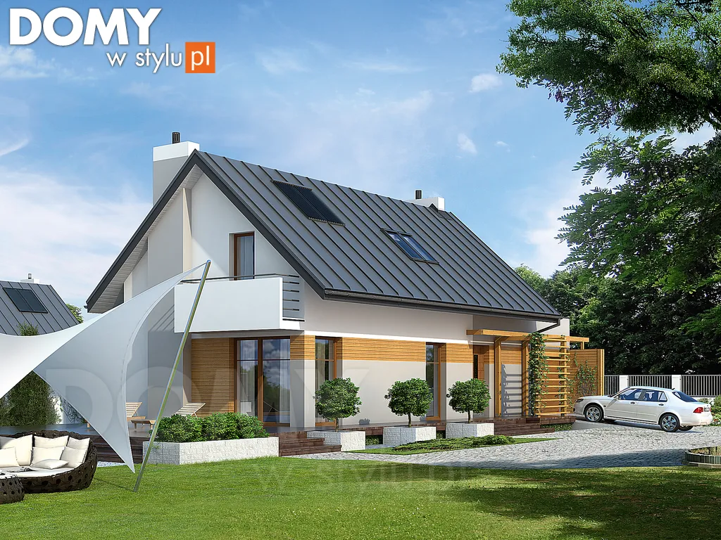 Nowoczesny projekt domu z poddaszem Len - wizualizacja frontowa