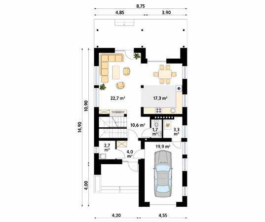 Projekt domu Lotos - rzut parteru