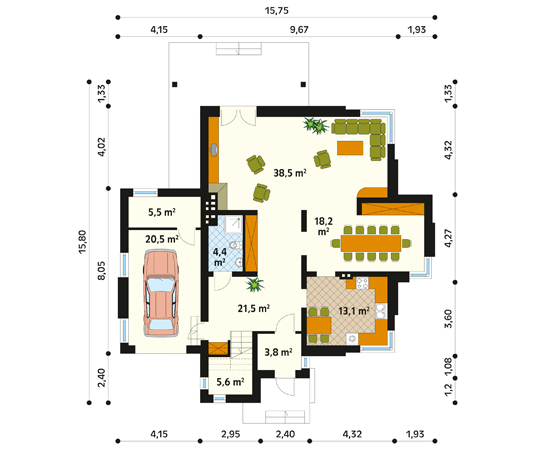 Projekt domu Luna - rzut parteru