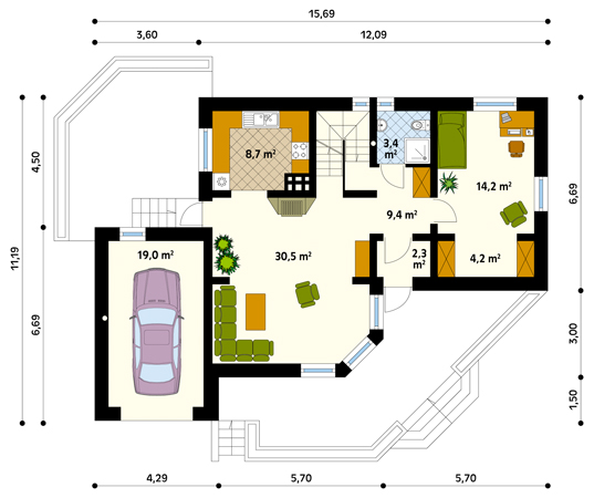 Projekt domu Maczek - rzut parteru