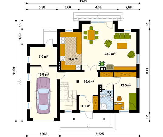 Projekt domu Magda - rzut parteru