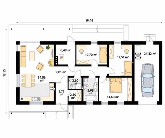 Projekt domu Mahoń 2 - rzut parteru