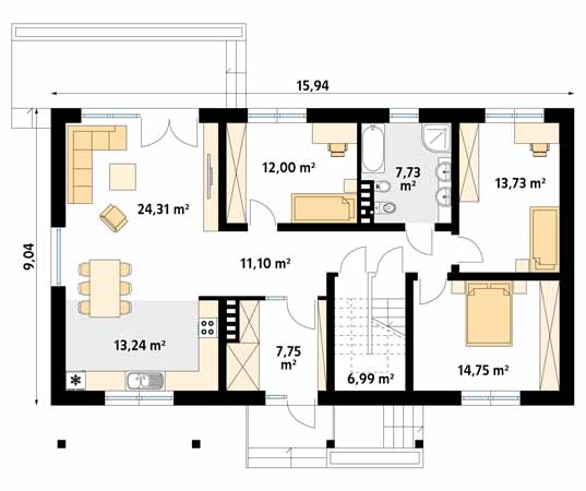 Projekt domu Mahoń 4 - rzut parteru