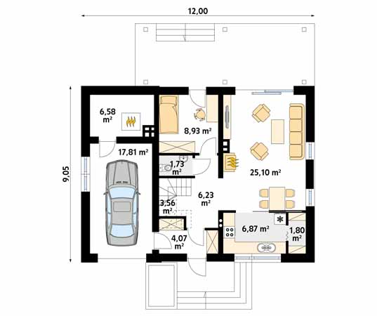 Projekt domu Malina - rzut parteru