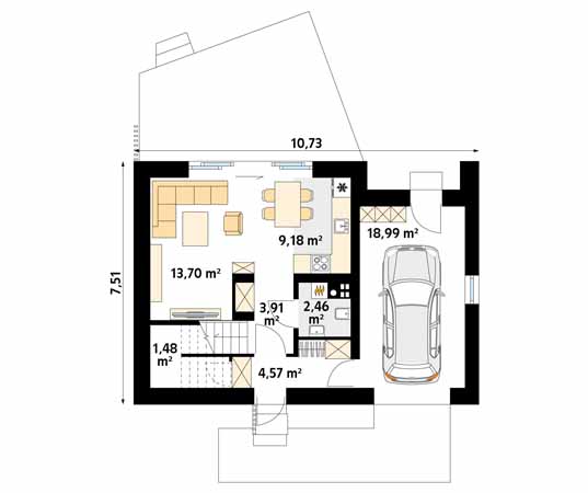 Projekt domu Mandarynka - rzut parteru