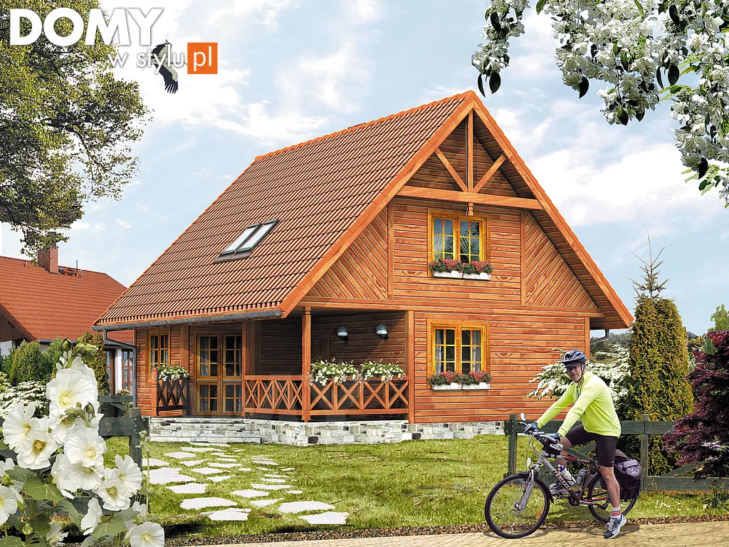 Projekt domu drewnianego z poddaszem Manta dr-S - wizualizacja frontowa