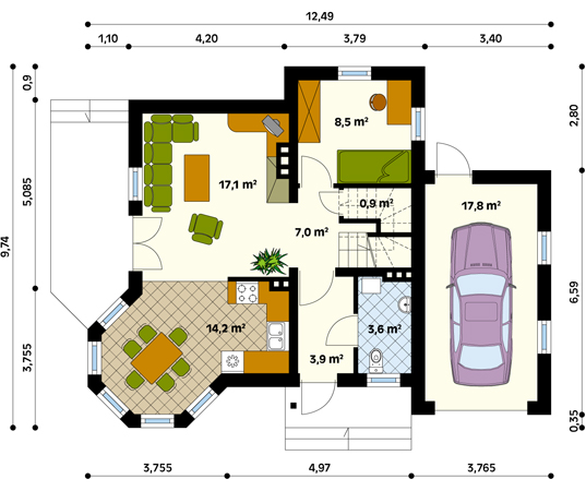 Projekt domu Marta - rzut parteru