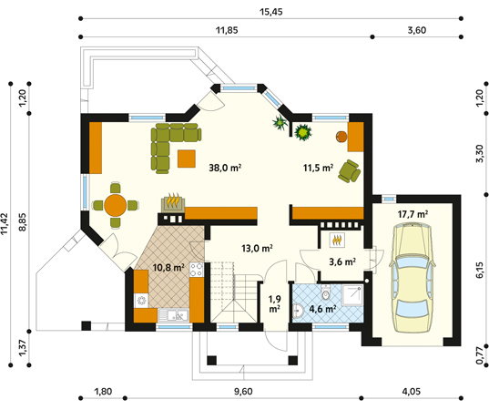 Projekt domu Melodia - rzut parteru