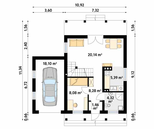 Projekt domu Mikrus 3 - rzut parteru