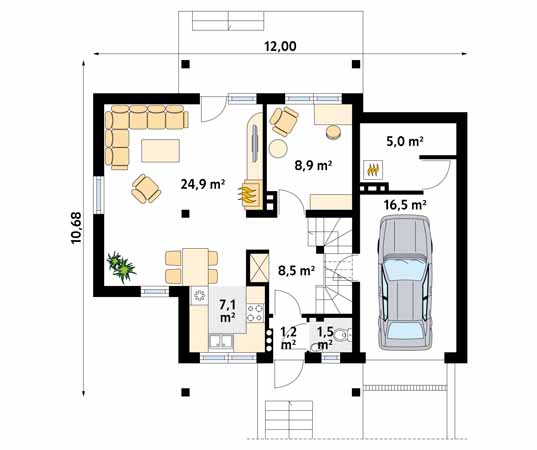 Projekt domu Mini - rzut parteru