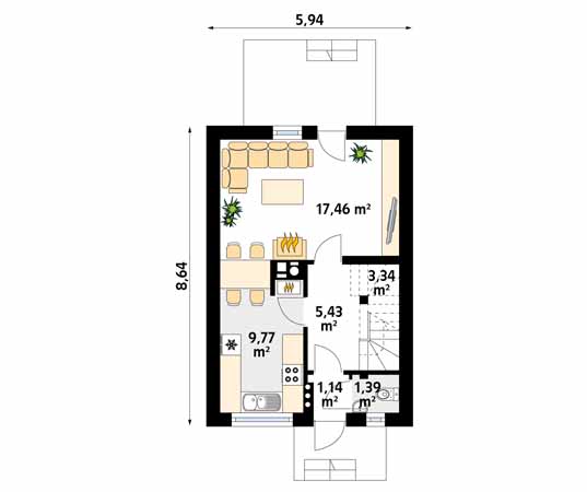 Projekt domu Mini 2 - rzut parteru