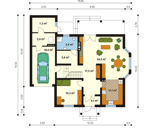 Projekt domu Modrzew 2 - rzut parteru