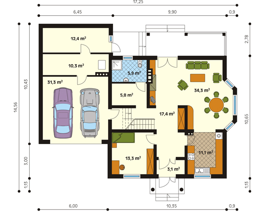 Projekt domu Modrzew 3 - rzut parteru