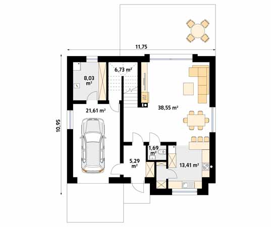 Projekt domu Mops - rzut parteru
