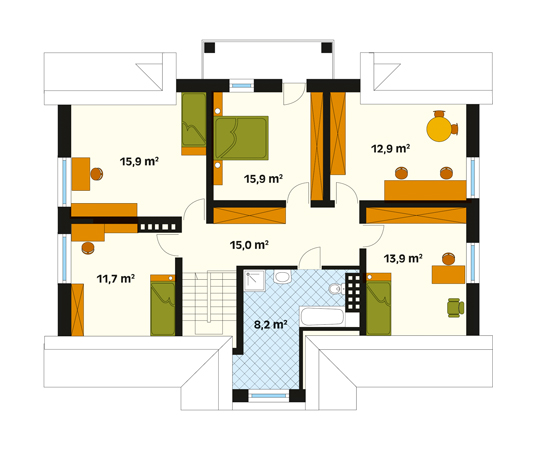 Projekt domu Muzyka - rzut poddasza