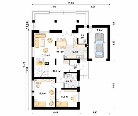 Projekt domu Neptun 3 - rzut parteru