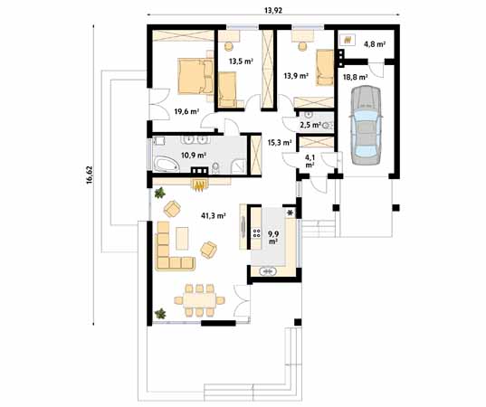 Projekt domu Neptun 5 dr-T - rzut parteru