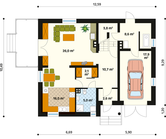 Projekt domu Nutka - rzut parteru