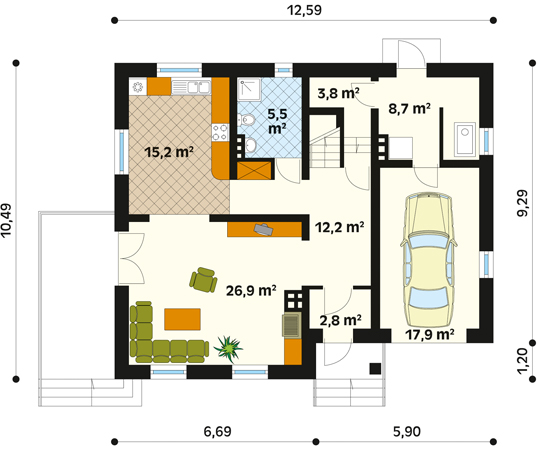 Projekt domu Nutka 2 - rzut parteru