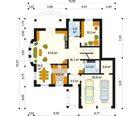 Projekt domu Ocean 2 - rzut parteru