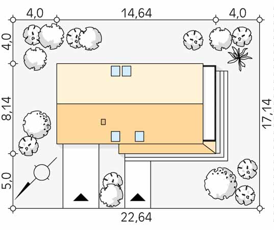 Projekt domu Okruszek - usytuowanie na działce