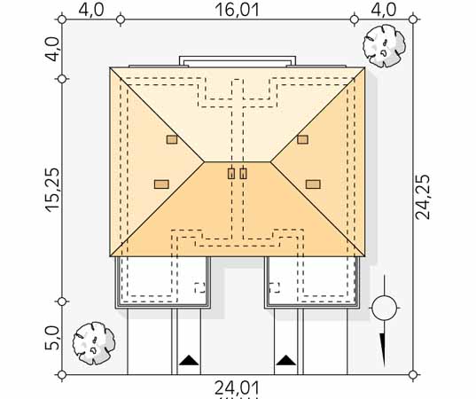 Projekt domu Oliwkowy - usytuowanie na działce