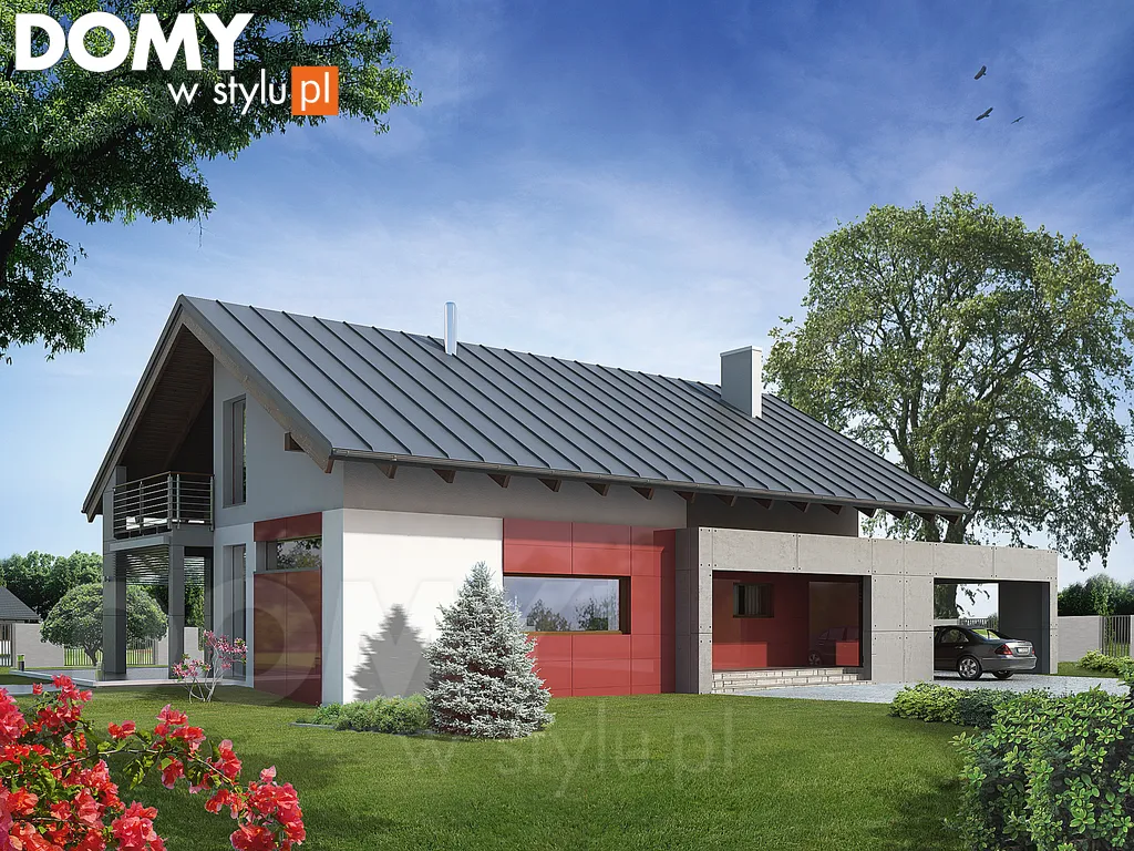 Nowoczesny projekt domu z poddaszem Onyks - wizualizacja frontowa