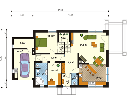 Projekt domu Opal - rzut parteru