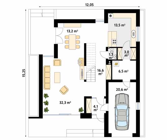Projekt domu Orbita - rzut parteru