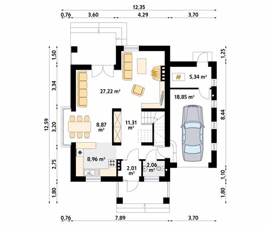 Projekt domu Pinia - rzut parteru