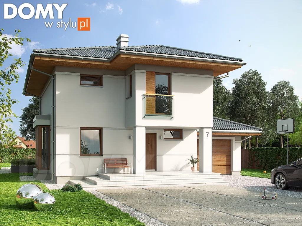 Nowoczesny projekt domu piętrowego Pinia - wizualizacja frontowa