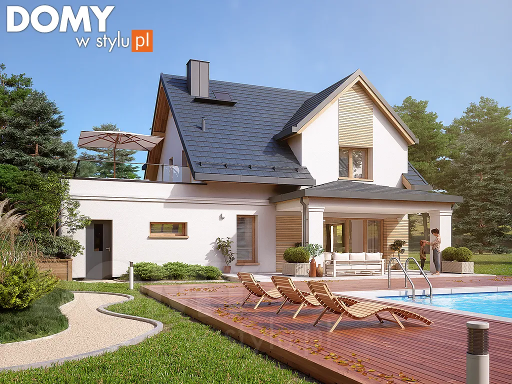 Nowoczesny projekt domu z poddaszem Pinia 3 - wizualizacja frontowa