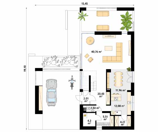 Projekt domu Platan - rzut parteru