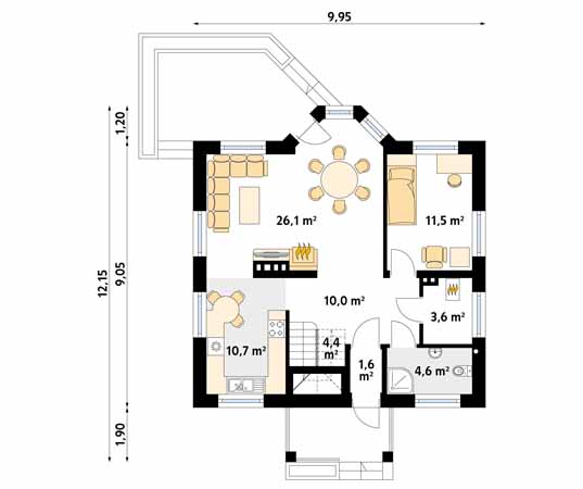 Projekt domu Pliszka 2 - rzut parteru