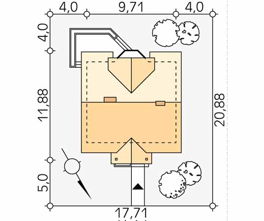 Projekt domu Pliszka 2 dr-T - usytuowanie na działce