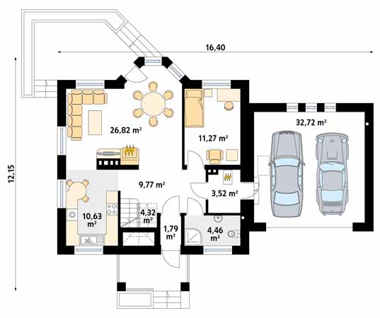 Projekt domu Pliszka 3 - rzut parteru