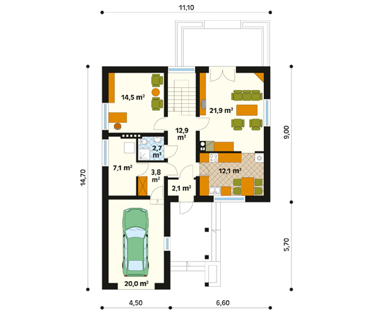 Projekt domu Plus - rzut parteru