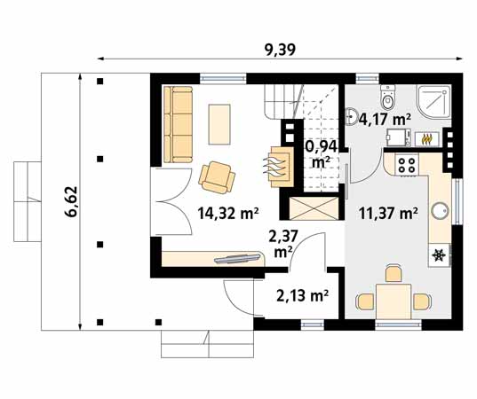 Projekt domu Poziomka 3 dr-T - rzut parteru
