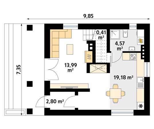 Projekt domu Poziomka 4 - rzut parteru