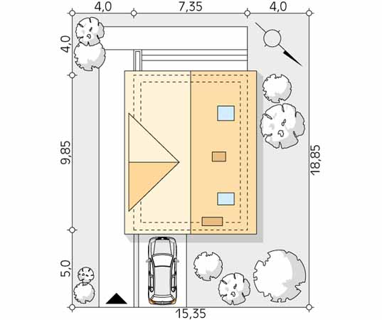 Projekt domu Poziomka 4 - usytuowanie na działce