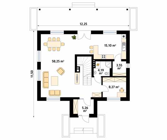 Projekt domu Poziomkowy - rzut parteru