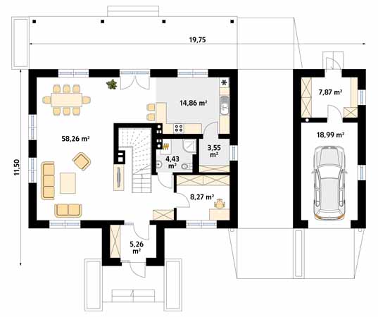 Projekt domu Poziomkowy 2 - rzut parteru