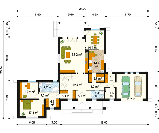 Projekt domu Preria - rzut parteru