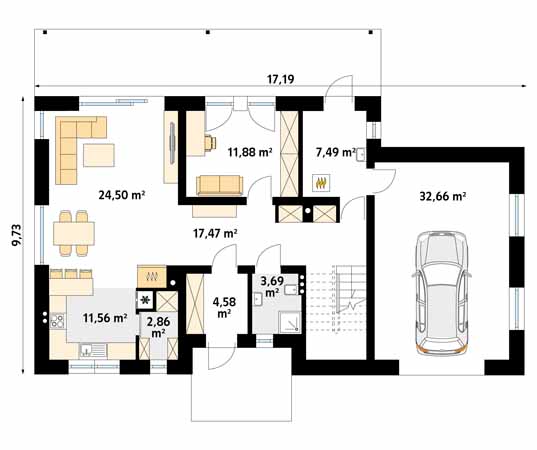 Projekt domu Promyk 2 - rzut parteru
