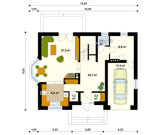 Projekt domu Rubin - rzut parteru