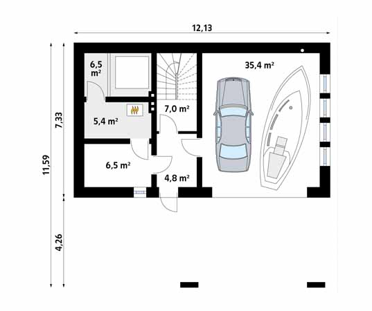 Projekt domu Rybitwa - rzut parteru