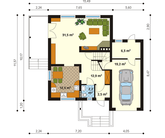 Projekt domu Samba - rzut parteru
