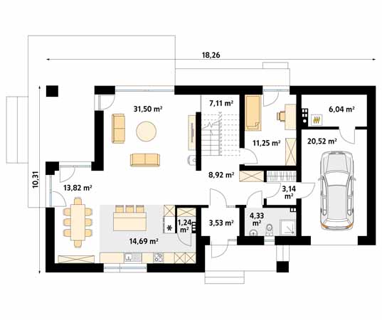 Projekt domu Słoneczny - rzut parteru